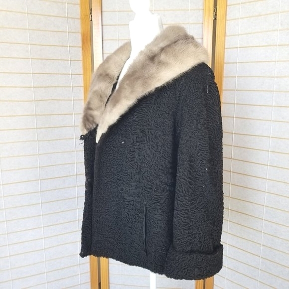 Vintage Curly Wool Mink Collar Opera Jacket Genuine Fur Some Condition Issues - Picture 4 of 16